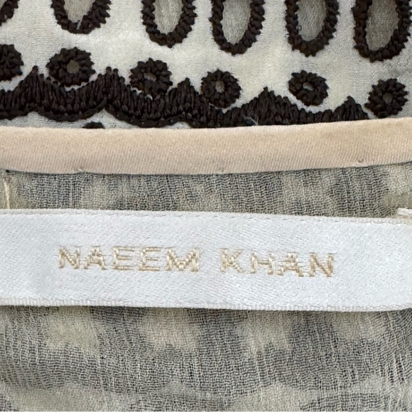 Naeem Khan Ivory & Brown Silk Embroidered Top Women’s Size 4 - Picture 9 of 10